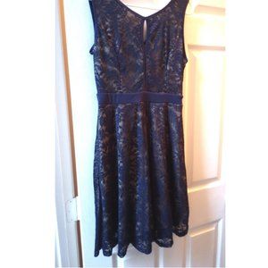 Navy Blue Lace Keyhole Dress, Size M